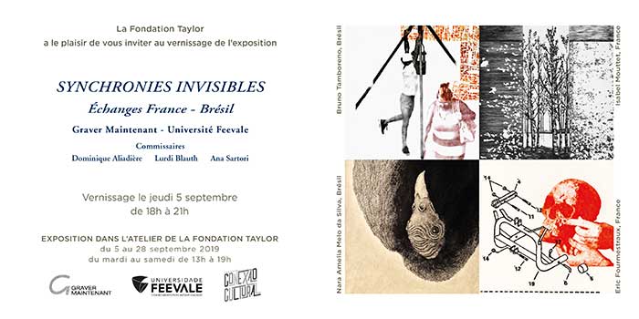 carton d'invitation de l'exposition "Synchronies invisibles" à la fondation Taylor