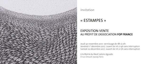 Carton d'invitation pour l'exposition  "Estampes" EXPOSITION-VENTE AU PROFIT DE L’ASSOCIATION FOP FRANCE 