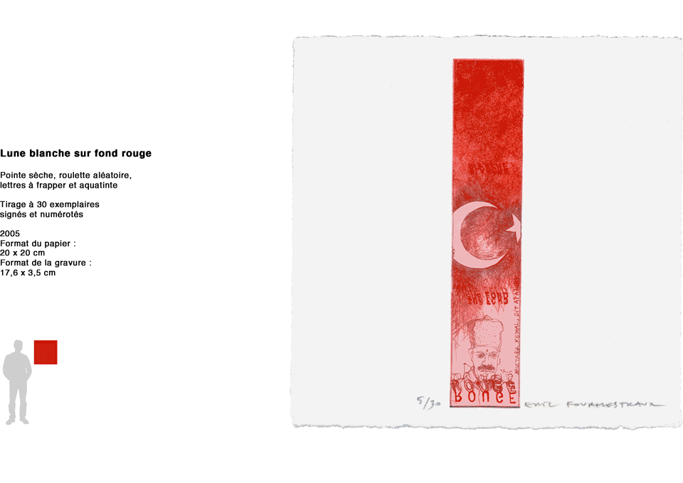 Gravure "Lune blanche sur fond rouge"