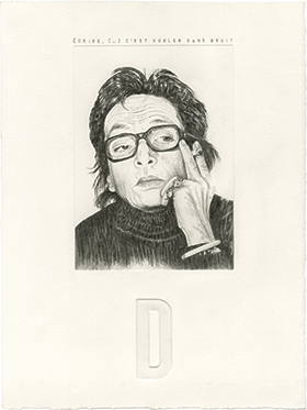 dessin de Marguerite Duras par Éric Fourmestraux; width=