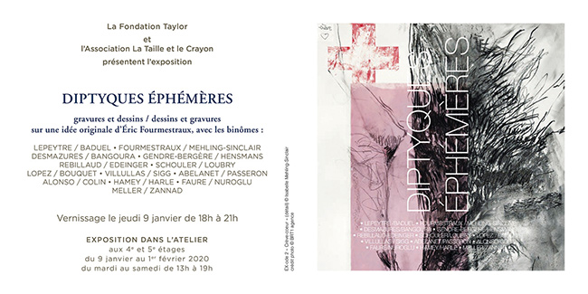 Eric Fourmestraux surle carton d'invitation de l'exposition "Synchronies invisibles" à la fondation Taylor