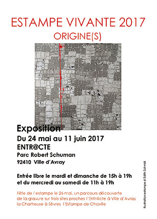carton d'invitation pour l'exposition "Origine(s), estampes vivantes 2017"
